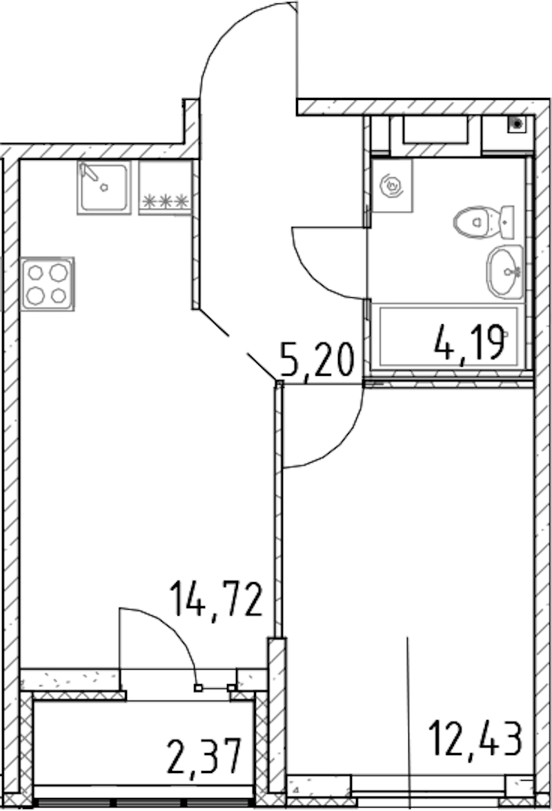 1-комнатная квартира 36.54 м², 16/23 эт., ЖК «Город Первых»